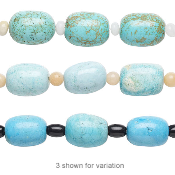 Bead mix, "turquoise" (imitation) resin / multi-gemstone (natural / dyed / heated) / glass, multicolored, 5mm-21x16mm mixed shape. Sold per pkg of 7. image number 0