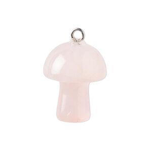 Rose quartz / brass 1pkg1, imitation rhodium-plated hand-carved 3D mushroom drop natural 20x15mm