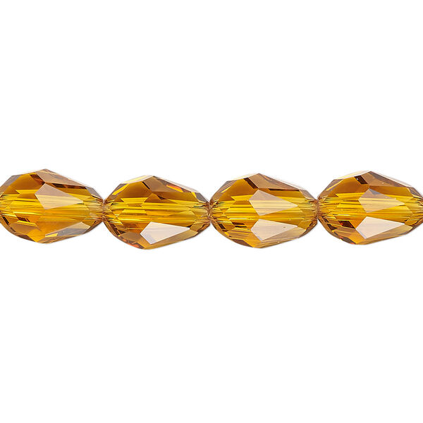 Bead Celestial Crystal® 1pkg40, 11X7.5mm-12X8mm teardrop / 66 facets, transparent gold image number 0