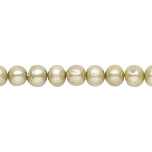 Pearl, cultured freshwater (dyed), fern green, 5-6mm semi-round with 0.4-0.6mm hole, D grade, Mohs hardness 2-1/2 to 4. Sold per 15-inch strand.