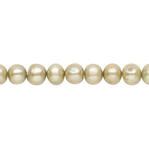 Pearl, cultured freshwater (dyed), fern green, 5-6mm semi-round with 0.4-0.6mm hole, D grade, Mohs hardness 2-1/2 to 4. Sold per 15-inch strand. image number 0