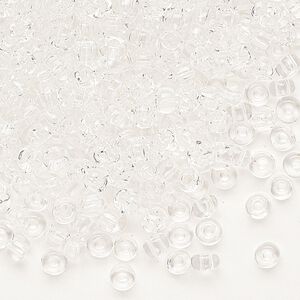 Seed bead, Dyna-Mites™, glass, transparent clear, #6 round. Sold per 40-gram pkg.