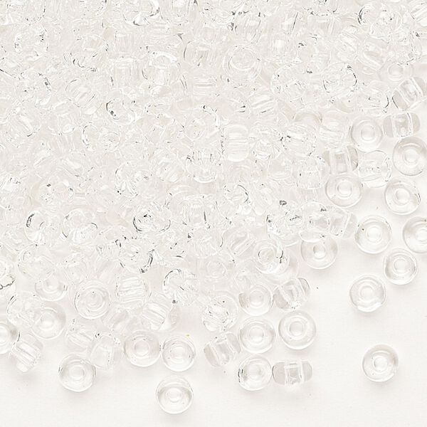 Seed bead, Dyna-Mites™, glass, transparent clear, #6 round. Sold per 40-gram pkg. image number 0