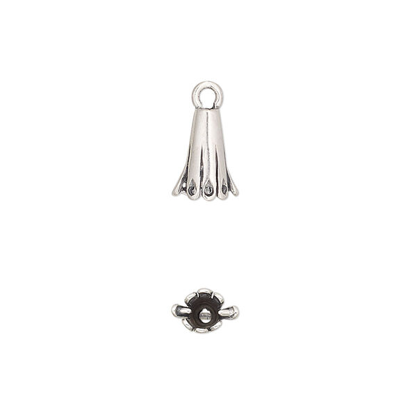 Bail, JBB Findings, pinch, antiqued sterling silver, 9x5mm fancy cone. Sold per pkg of 2. image number 0