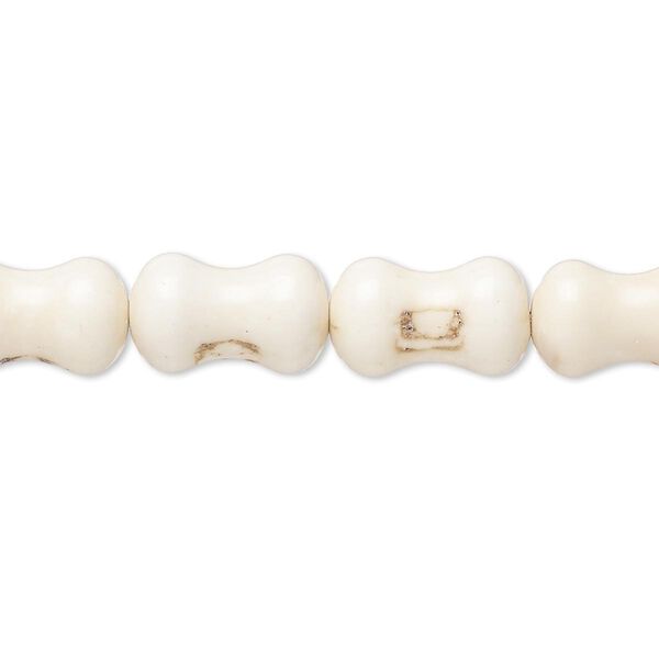 Bead, magnesite (stabilized), white, 13x7mm-14x8mm dog bone, C- grade, Mohs hardness 3-1/2 to 4. Sold per 15-inch strand. image number 0
