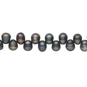 Freshwater pearl 1pkg1, top-drilled rice, 15 inch dark forest green 5x4mm-7x5mm cultured