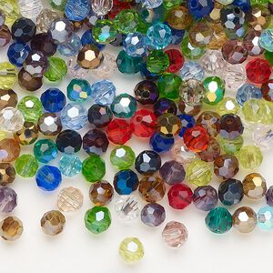 Bead 1pkg1 glass, 4-6mm faceted round, 1 ounce mix opaque to transparent mixed colors