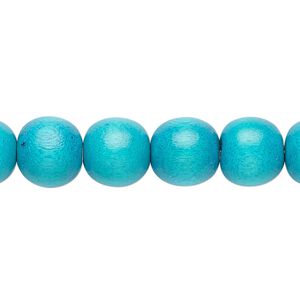 Bead, Taiwanese cheesewood (dyed / waxed), turquoise blue, 9-10mm round. Sold per pkg of (2) 15-1/2" to 16" strands.