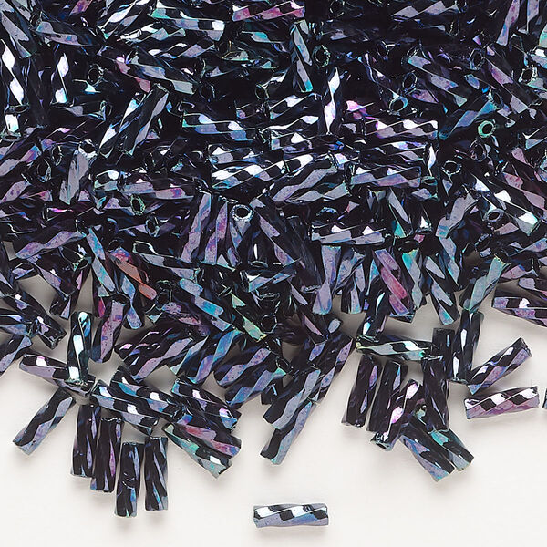 Bugle bead, Dyna-Mites™, glass, opaque iris blue, 6mm twisted. Sold per 1/2 kilogram pkg. image number 0