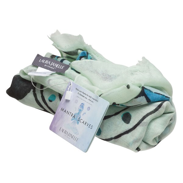 Scarf 1pkg1, polyester, multicolored, 6 x 2-1/2 foot rectangle with peacock and "Life is Tough My Darling But So Are You." image number 0