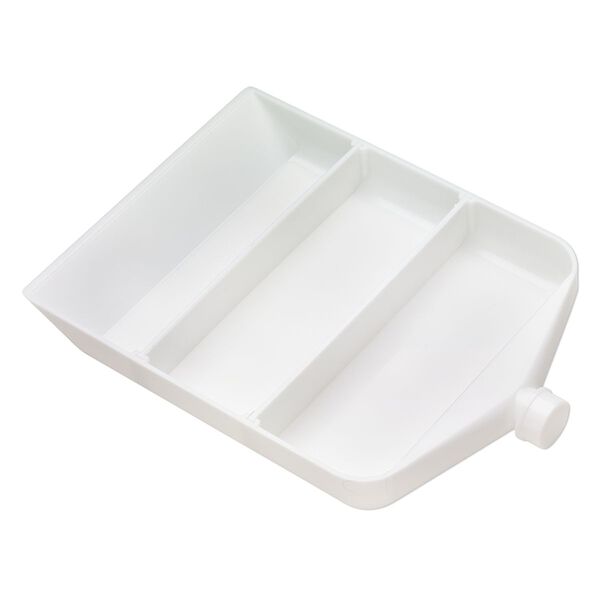 Funnel tray, plastic, white, pk/1, 8-1/5 x 6 x 1 inch rectangle with 11mm funnel tube and pop-off cap. image number 1