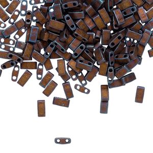 Seed bead, TILA®, glass, pkg/250g, 5x2.3mm half tila rectangle, opaque matte metallic dark raspberry, (HTL-2005).