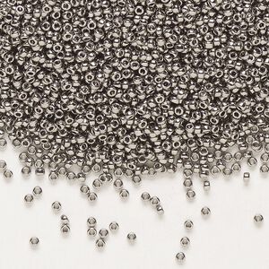 Seed bead, Miyuki, glass, pkg/250g, #15 rocaille, opaque nickel-plated, (RR-190).