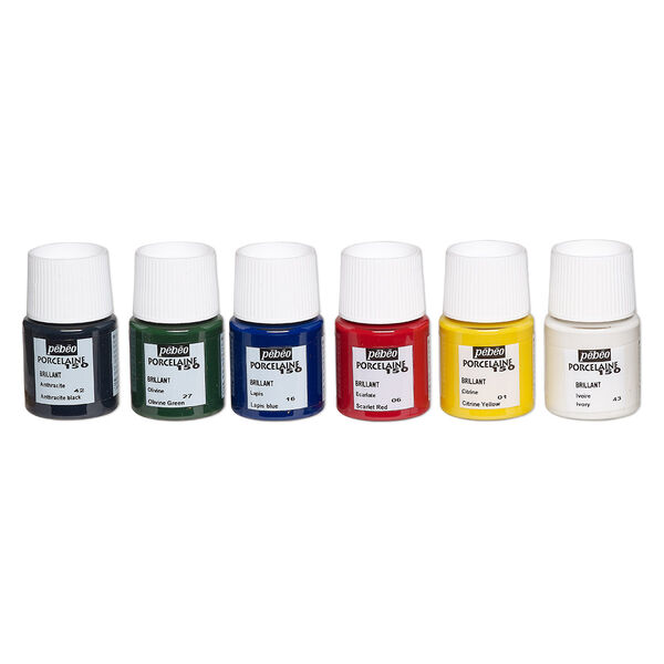 Paint, pebeo, porcelain paint, pkg/(6) 20mL bottles, assorted opaque to transparent colors. image number 0