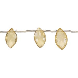 Citrine 1pkg13, hand-cut top-drilled faceted puffed marquise bead 10x5mm-12x7mm