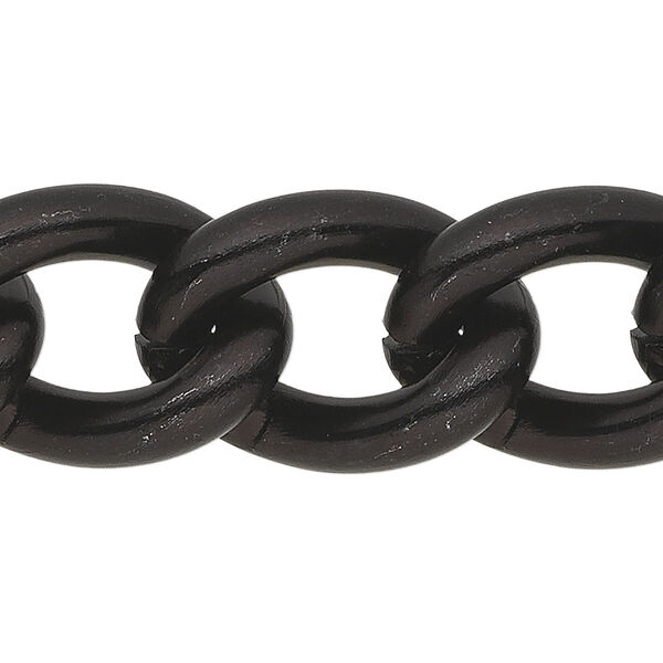 Chain, anodized aluminum, black, 16mm curb. Sold per pkg of 25 feet. image number 0