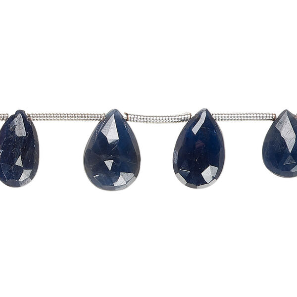 Blue sapphire 1pkg7, hand-cut top-drilled faceted puffed teardrop bead graduated 9x6mm-12x9mm image number 0