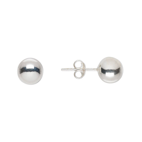 Earstud, sterling silver, 8mm ball with post. Sold per pair. image number 0