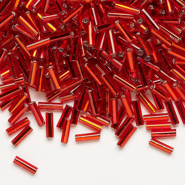 Bugle bead, Dyna-Mites™, glass, silver-lined transparent red, #3 square hole. Sold per 35-gram pkg. image number 0