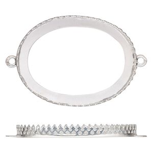 Link, sterling silver, 42x32mm oval with filigree edge and open back with 40x30mm oval cabochon bezel setting. Sold individually.