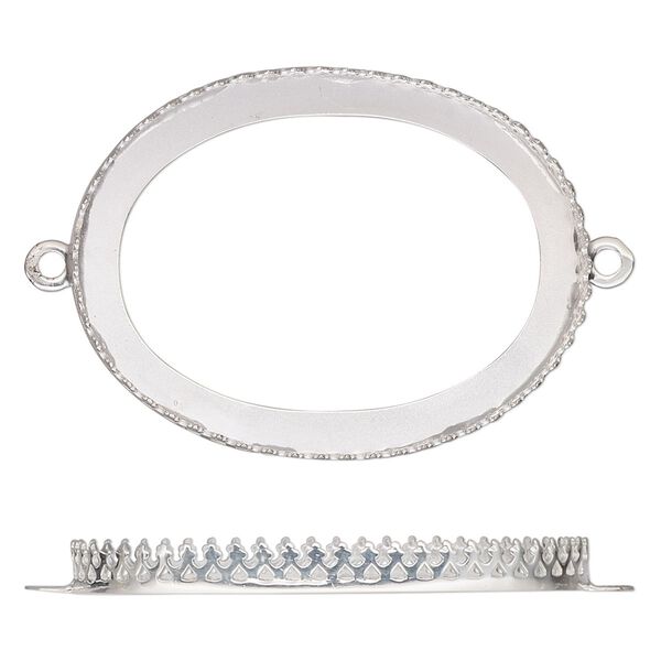 Link, sterling silver, 42x32mm oval with filigree edge and open back with 40x30mm oval cabochon bezel setting. Sold individually. image number 0