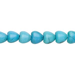 Bead, "turquoise" (resin) (imitation), blue, 8x8mm-9x8mm puffed heart. Sold per 15-inch strand.