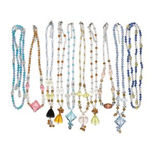 Necklace mix, glass / acrylic / silver-coated plastic / steel, multicolored, 4mm-32x32mm multi-shape, 16-34 inches with lobster claw clasp and 1-1/2 to 2-1/2 inch extender chain. Sold per pkg of 10.