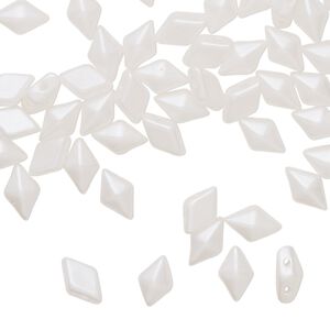 Bead, DiamonDuo™, Czech pressed glass, opaque alabaster white airy pearl, 8x5mm faceted diamond with flat back and (2) 0.7-0.8mm holes. Sold per 50-gram pkg, approximately 350 beads.