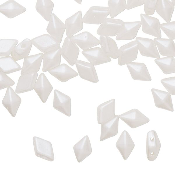 Bead, DiamonDuo™, Czech pressed glass, opaque alabaster white airy pearl, 8x5mm faceted diamond with flat back and (2) 0.7-0.8mm holes. Sold per 50-gram pkg, approximately 350 beads. image number 0