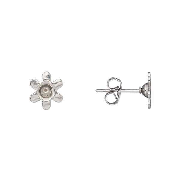 Earstud, stainless steel, 9mm flower with PP32 chaton setting. Sold per pkg of 5 pairs. image number 0