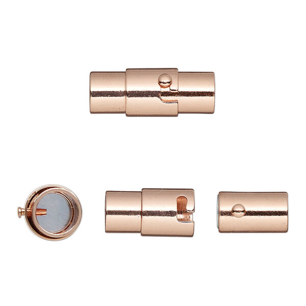 Clasp, magnetic, copper-plated brass, 18x7mm locking round tube with glue-in ends, 5mm inside diameter. Sold per pkg of 2. image number 0