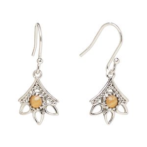 Earring, Create Compliments®, antiqued sterling silver and carnelian (dyed/heated), fishhook, 28mm with 14x12.5mm single-sided beaded open 3-teardrop, 21 gauge. Sold per pair.