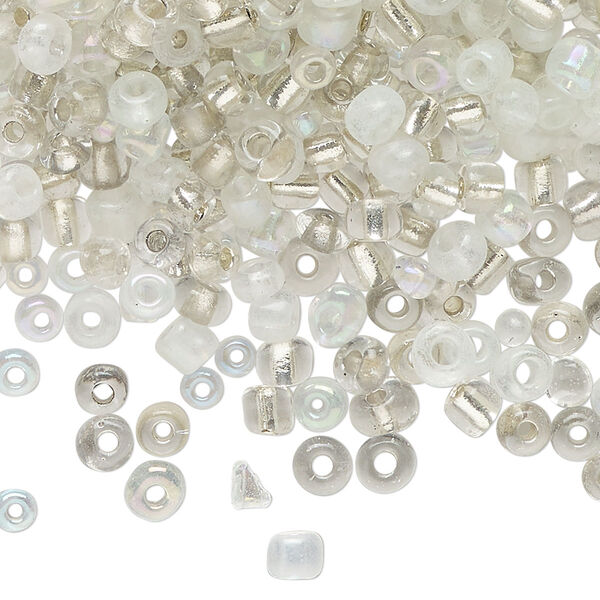 Seed bead mix, glass, pkg/100g, #4 round, translucent clear and mixed. image number 0