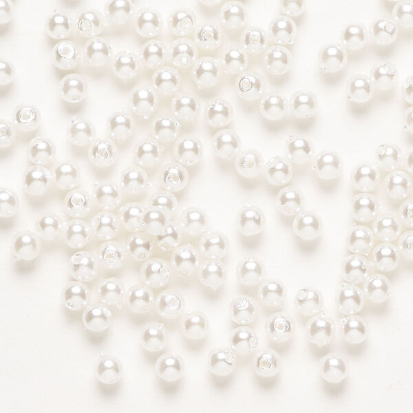 Bead, acrylic pearl, pkg/200, 3mm round, white. image number 0