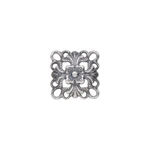 Link, antique silver-plated steel, 14x14mm single-sided domed square. Sold per pkg of 24.