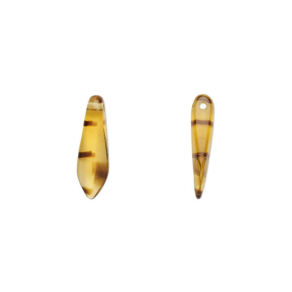 Bead, Czech pressed glass, tortoise, 15.5x5mm top-drilled dagger. Sold per 15-1/2" to 16" strand, approximately 135-150 beads. image number 0