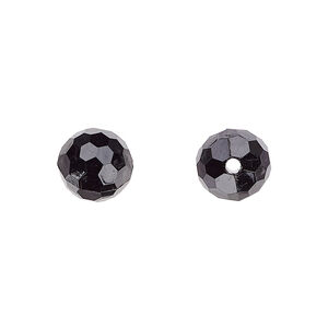 Bead, acrylic, opaque black, 10mm faceted round. Sold per 100-gram pkg, approximately 170 beads.
