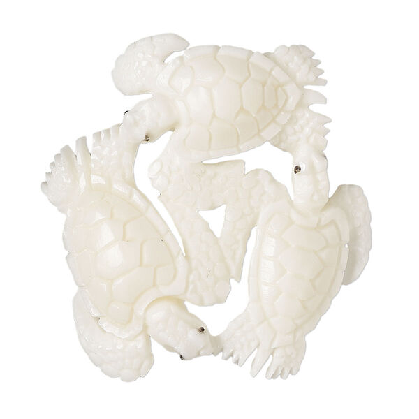 Focal, bone (bleached), 36x34mm hand-carved single-sided turtles, Mohs hardness 2-1/2. Sold Individually. image number 0
