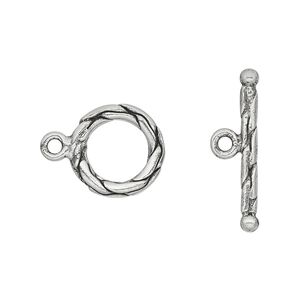 Clasp toggle 1pkg1 pewter (tin alloy), 13.5mm round, antiqued 1-strand