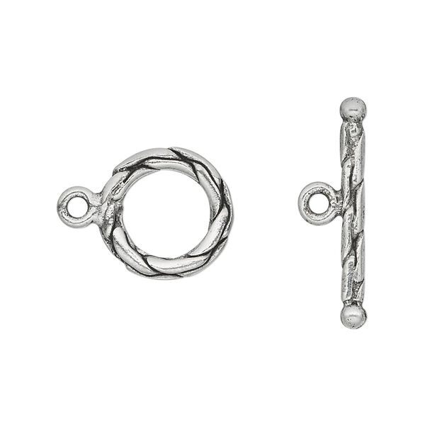 Clasp toggle 1pkg1 pewter (tin alloy), 13.5mm round, antiqued 1-strand image number 0
