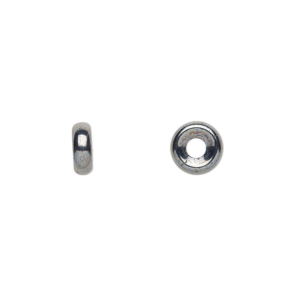 Bead, Czech pressed glass, hematite, 8x2.5mm ring. Sold per pkg of 50. image number 0