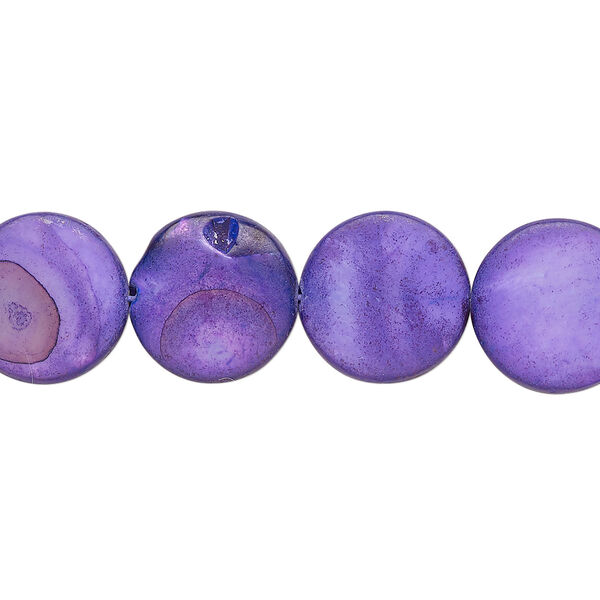 Mother-of-pearl shell 1pkg1, puffed flat round bead 15 inch royal purple 12-13mm image number 0