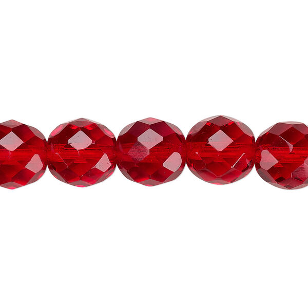Bead, Czech fire-polished glass, ruby red, 10mm faceted round. Sold per pkg of 600 (1/2 mass). image number 0