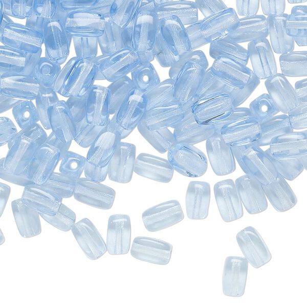 Bead, Czech glass, transparent light blue, 6mm square tube. Sold per 1-ounce pkg, approximately 90 beads. image number 0