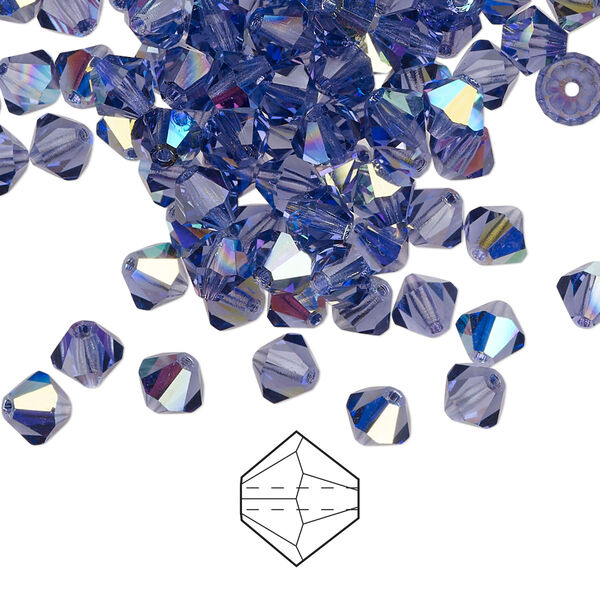 Bead 576pk tanzanite AB, Preciosa Czech crystal 5mm bicone image number 0