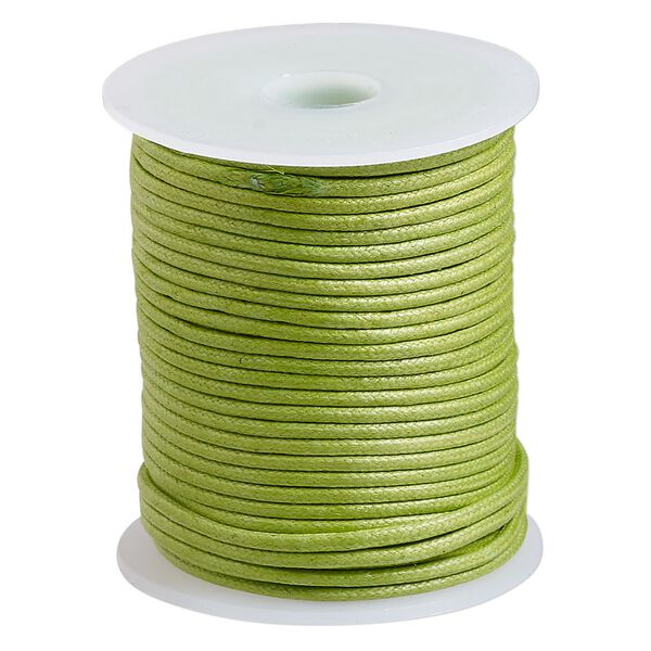 Cord, waxed cotton, lime, 2mm, 50+ pound test. Sold per 25-meter spool. image number 0