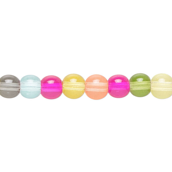 Bead, coated glass, transparent multicolored, 6mm round. Sold per 15-1/2 to 16-inch strand. image number 0