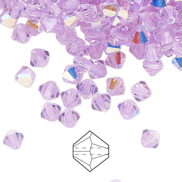 Bead 144pk violet AB, Preciosa Czech crystal 5mm bicone image number 0
