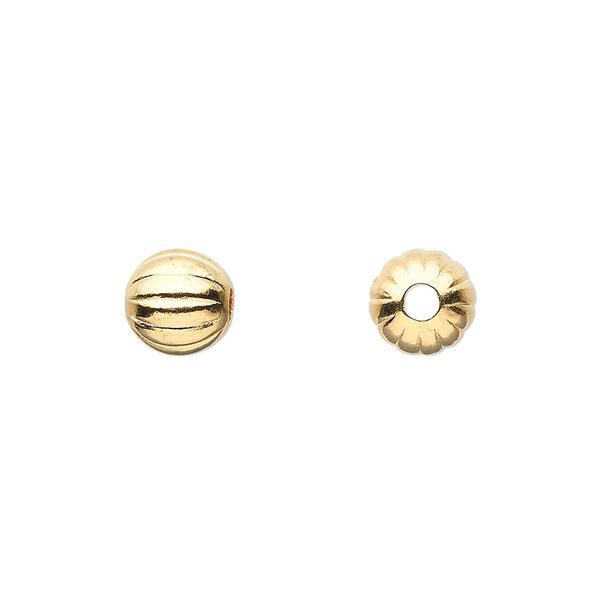 Bead, gold-plated brass, 8mm corrugated round. Sold per pkg of 10. image number 0