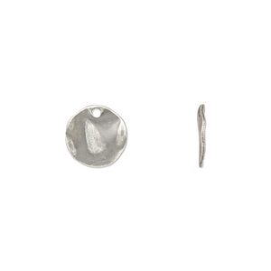 Drop, antique silver-plated steel, 10mm textured flat round. Sold per pkg of 50.